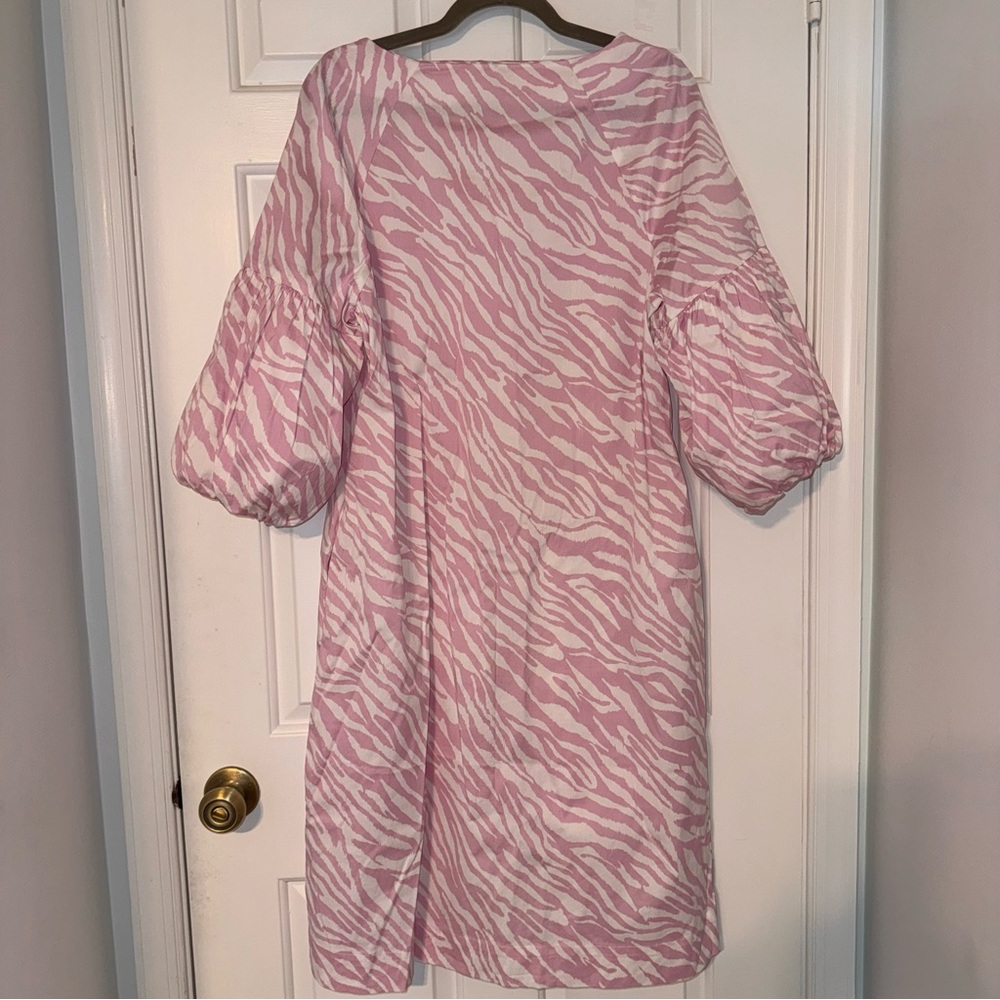 Chico's Light Pink white zebra print balloon sleeve midi dress L 12/14 - Picture 13 of 16